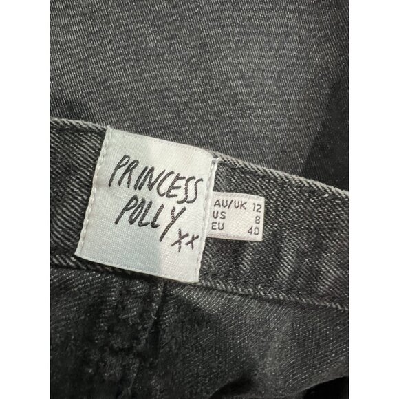 Princess Polly Holly Asymmetric Straight Leg Jeans in Black Denim - Picture 7 of 7